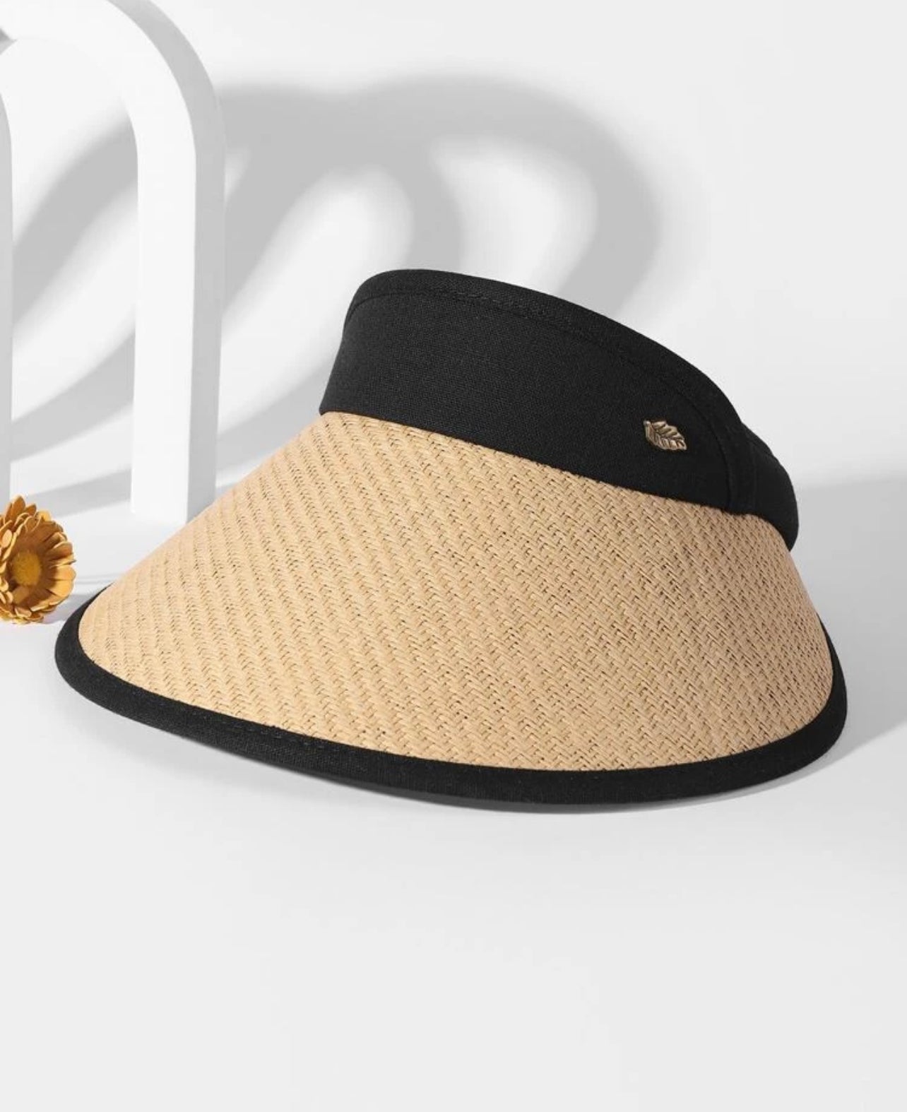 Women leaf Detail Two Boho Straw Visor Hat