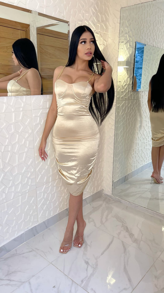 Golden satin dress