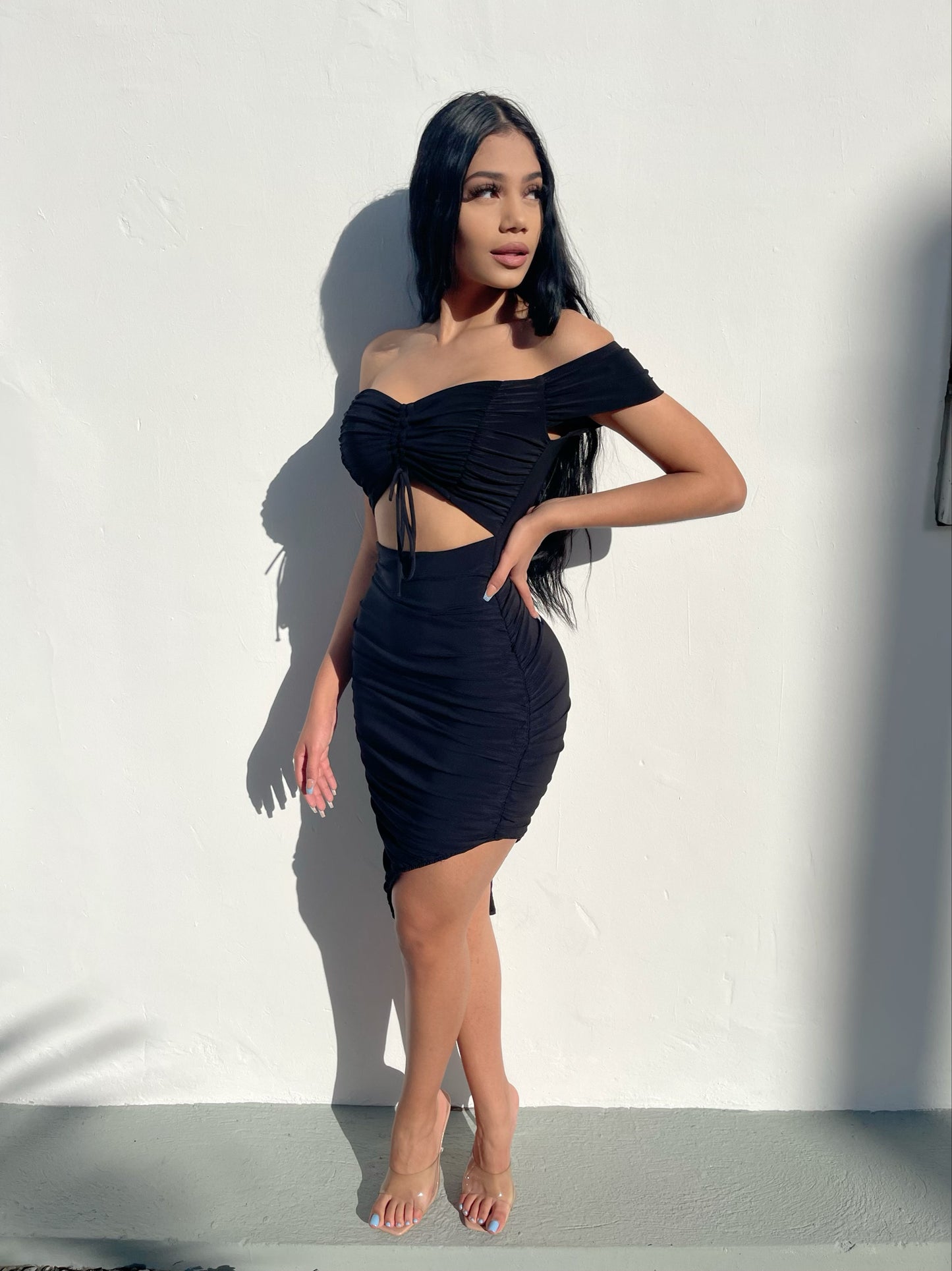 Off shoulder Front Midi Dress