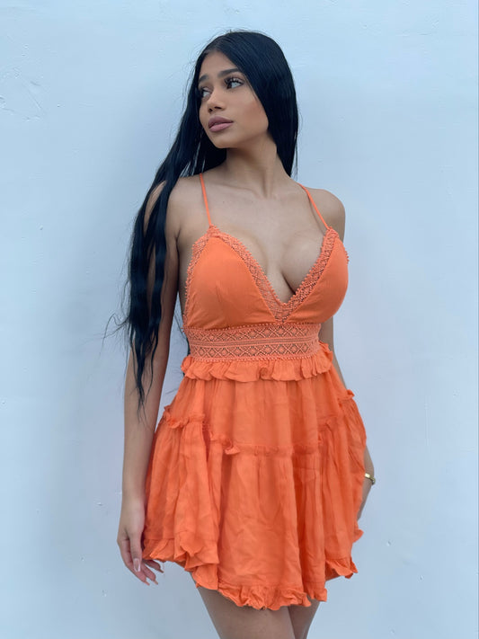 Orange Trim Mini Dress